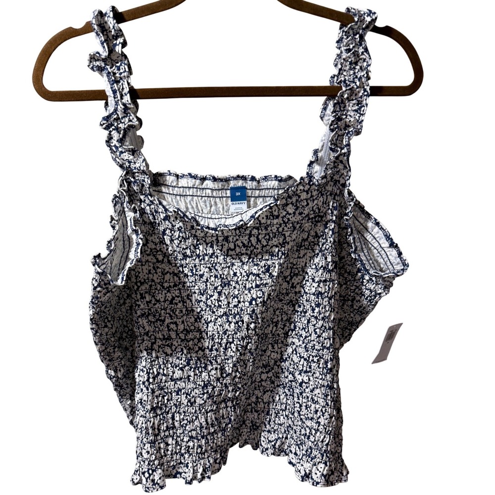 Old Navy New Women's 3X Smocked Floral Square Neck Ruffle Strap Stretch Tank Top